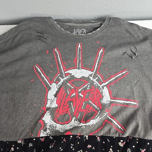 Slayer Metal Band Tshirt‎ Dress XXXL Grey Black Corduroy Floral Ditzy Handmade - Picture 5 of 7